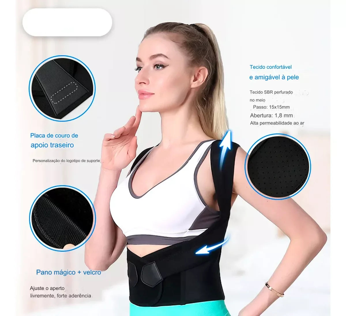 Corretor Postural Premium Zenviax™ - Suporte Ergonômico Ajustável para Alinhamento dos Ombros e Coluna (Unissex)